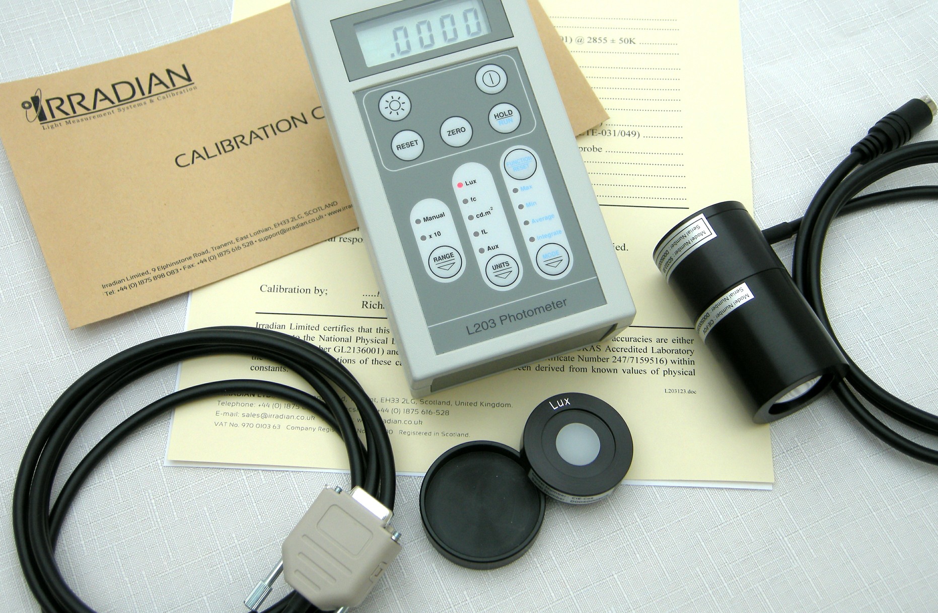 Calibrated visible light meter and accessories